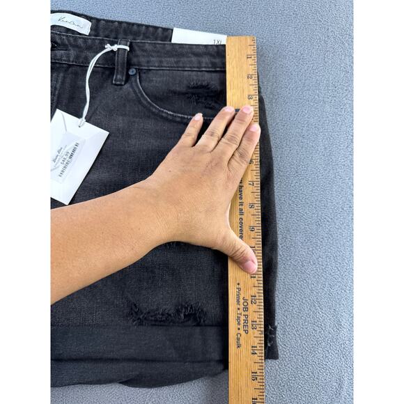 Kancan Jean Shorts Womens XL Black Hi Rise Distressed Cuffed Hem Shortie - Picture 5 of 9